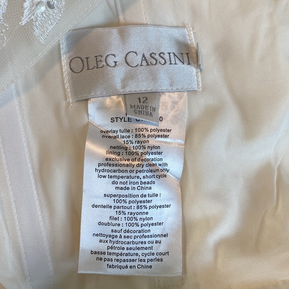NWT Oleg Cassini High Neck Long Sleeve Illusion Neckline Wedding Dress, Size 12 - Picture 12 of 17